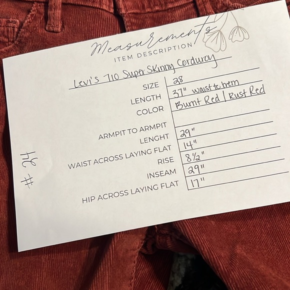 Levis 710 Super Skinny Corduroy Jeans | Rust Red | Sz Womens 28 - Picture 16 of 16